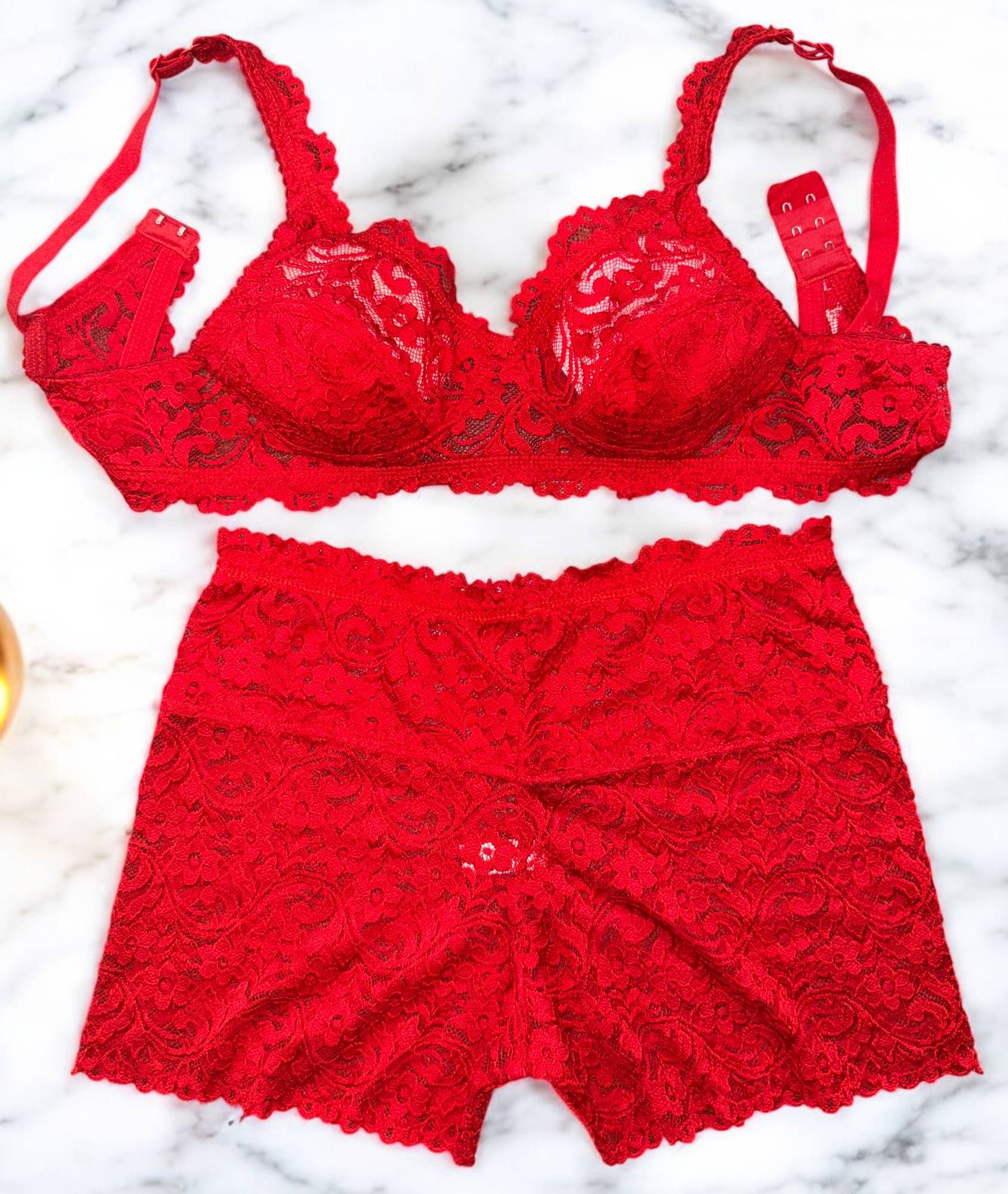     			Piylu Net/Mesh Non Padded Bra & Panty Set ( Red , Pack of 1 )