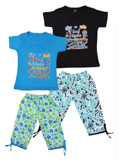 SRI SAKTHI GANAPATHI GARMENTS Pack of 2 Girls Cotton Nightsuit Set ( Multicolor ) SRI SAKTHI GANAPATHI GARMENTS Pack of 2 Girls Cotton Nightsuit Set ( Multicolor )