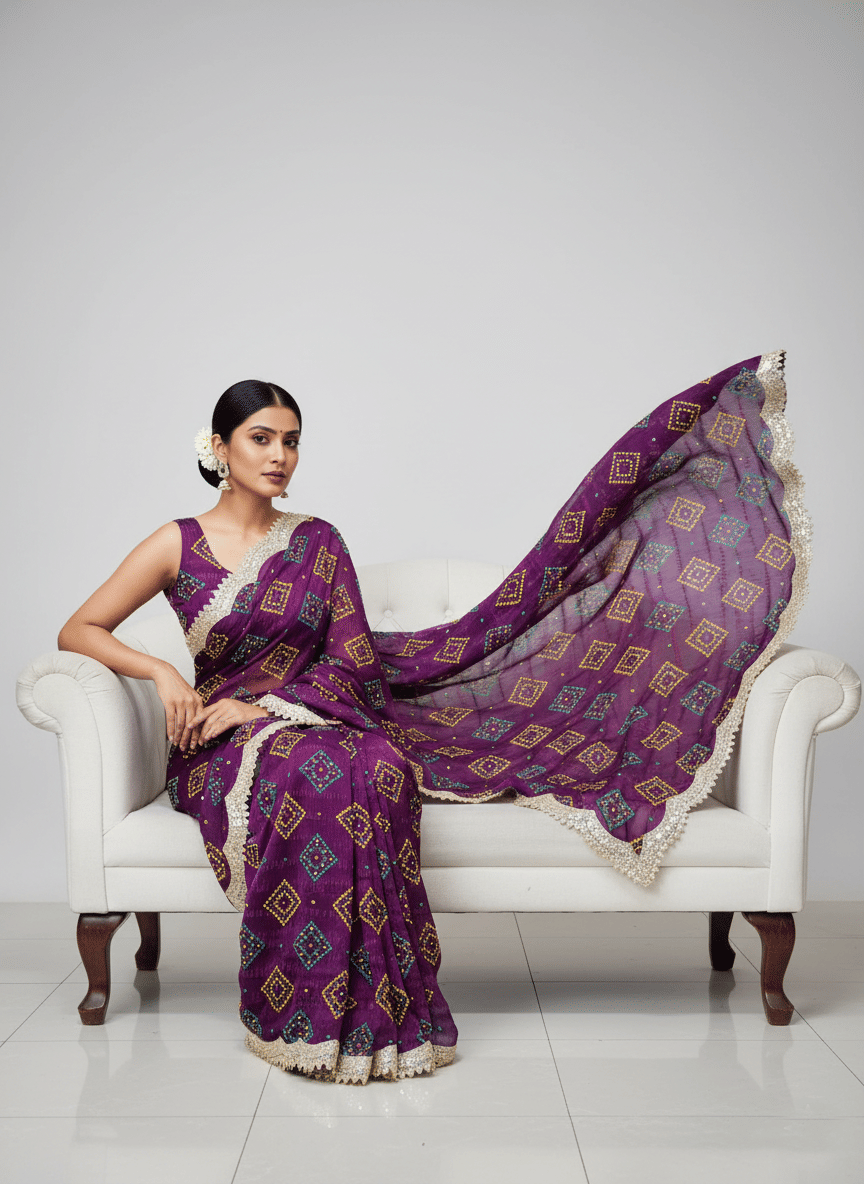     			Sareez House Chiffon Printed Bandhani Sarees With Unstitched Blouse Piece ( Wine )