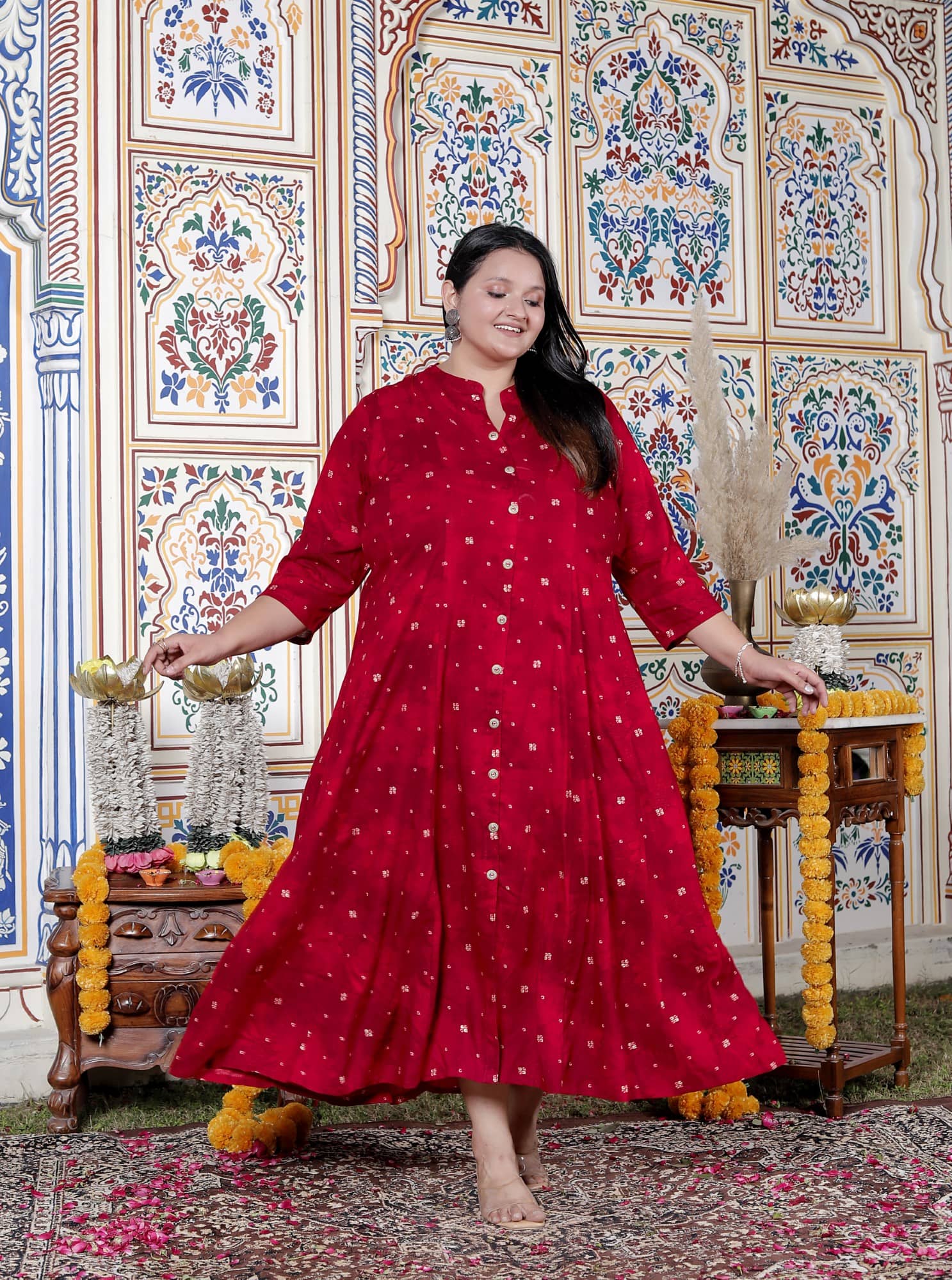 Swasti Women Cotton Blend Gown ( Maroon )