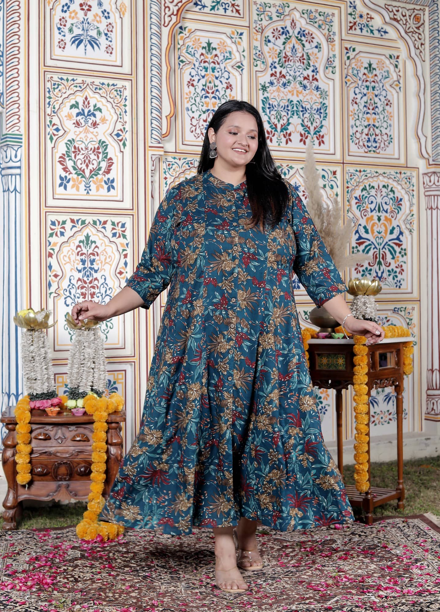 Swasti Women Cotton Blend Gown ( Turquoise )