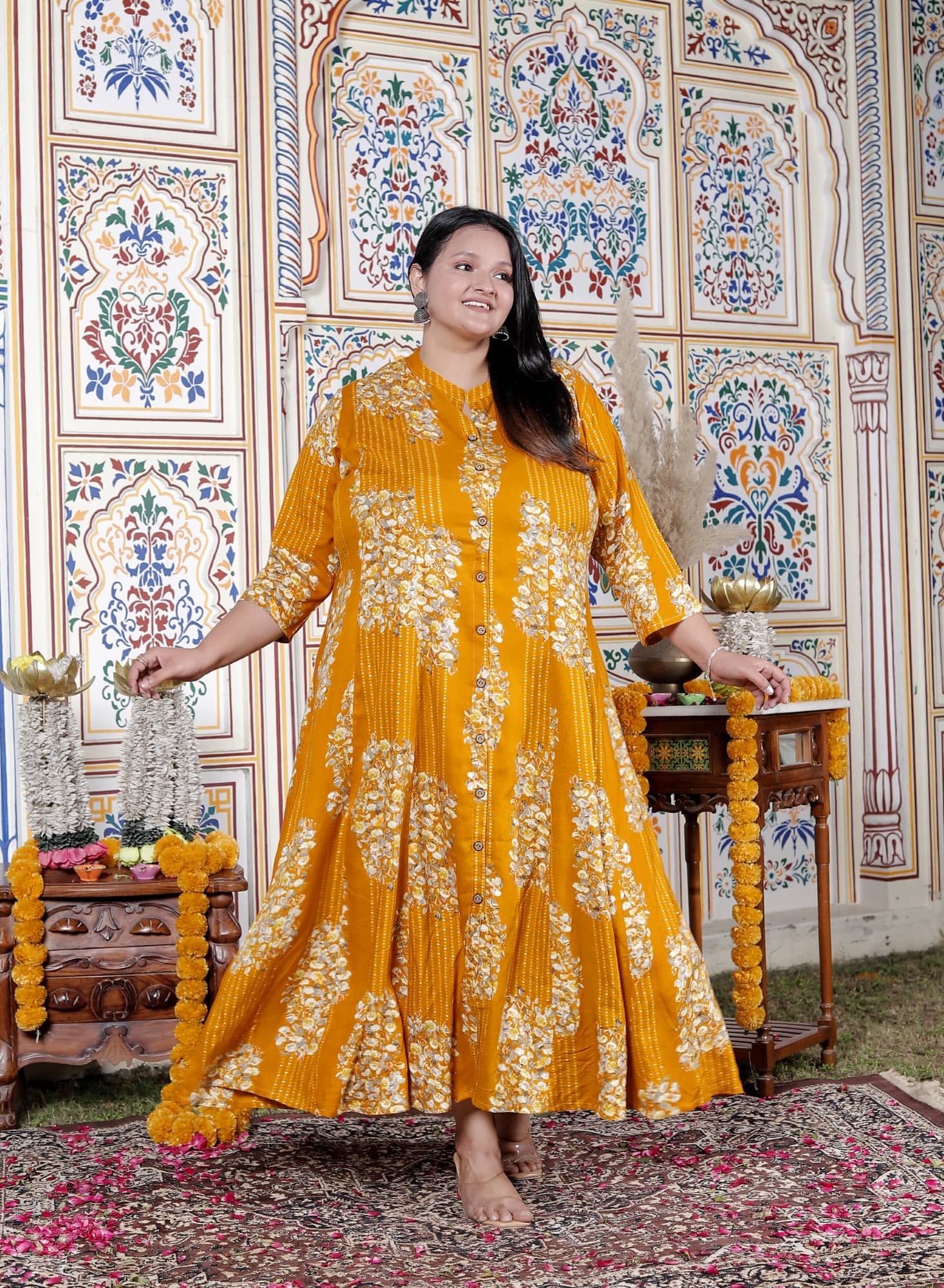 Swasti Women Cotton Blend Gown ( Yellow )