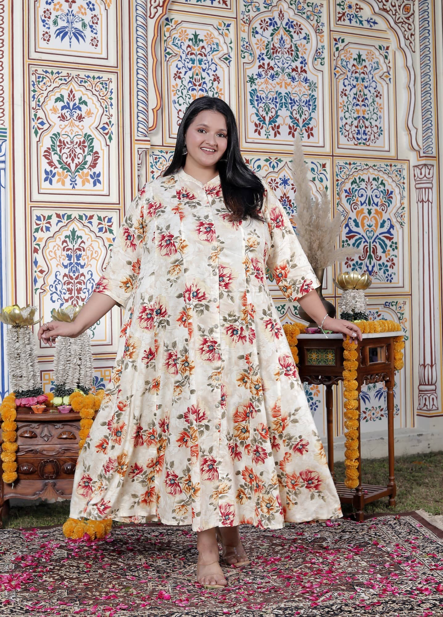 Swasti Women Cotton Blend Gown ( Off White )