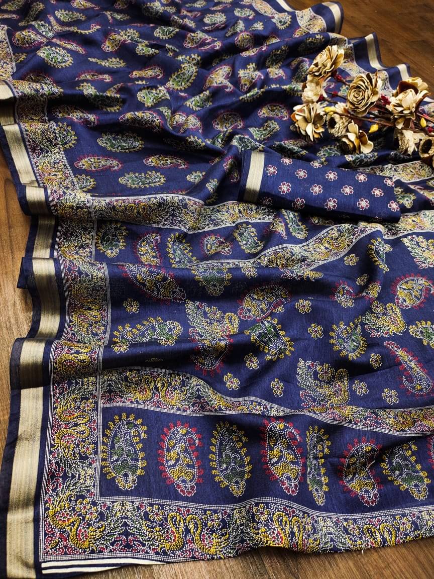    			VAANISRI Cotton Printed Regular Saree With Unstitched Blouse Piece ( Blue )
