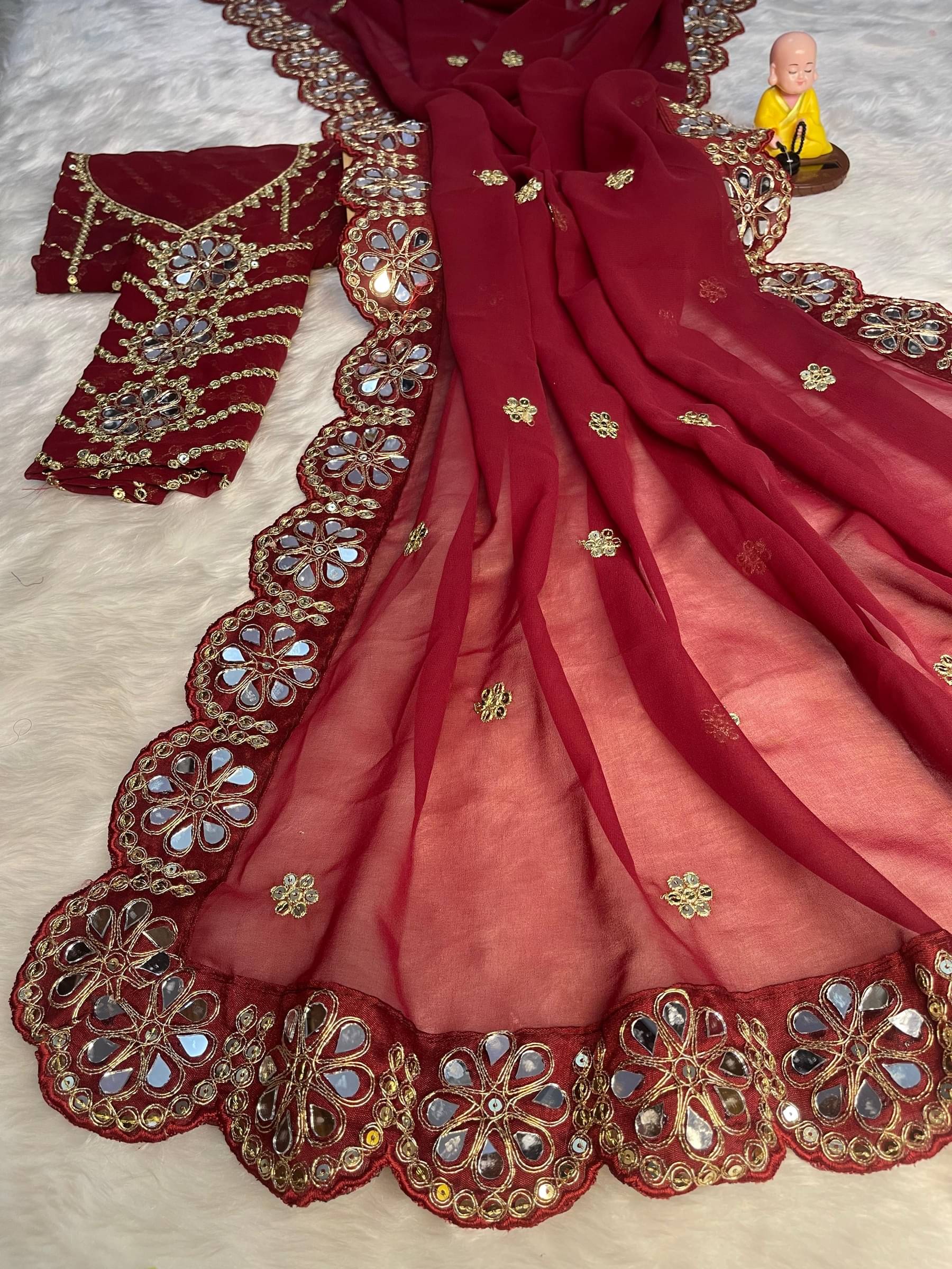     			VILOCHAN Georgette Embellished Regular Saree With Unstitched Blouse Piece ( Pink )