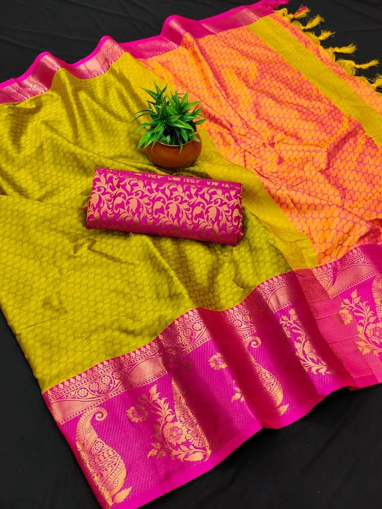 Vastukala Silk Woven Kanjeevaram Sarees With Unstitched Blouse Piece ( Yellow ) Vastukala Silk Woven Kanjeevaram Sarees With Unstitched Blouse Piece ( Yellow )