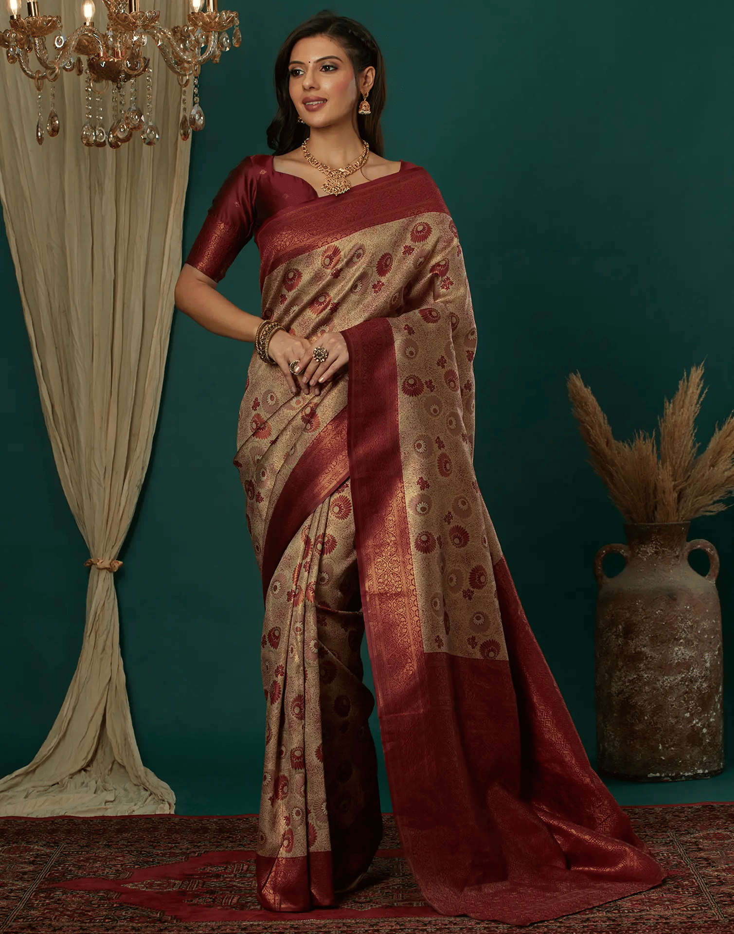 Vastukala Silk Woven Kanjeevaram Sarees With Unstitched Blouse Piece ( Cream ) Vastukala Silk Woven Kanjeevaram Sarees With Unstitched Blouse Piece ( Cream )