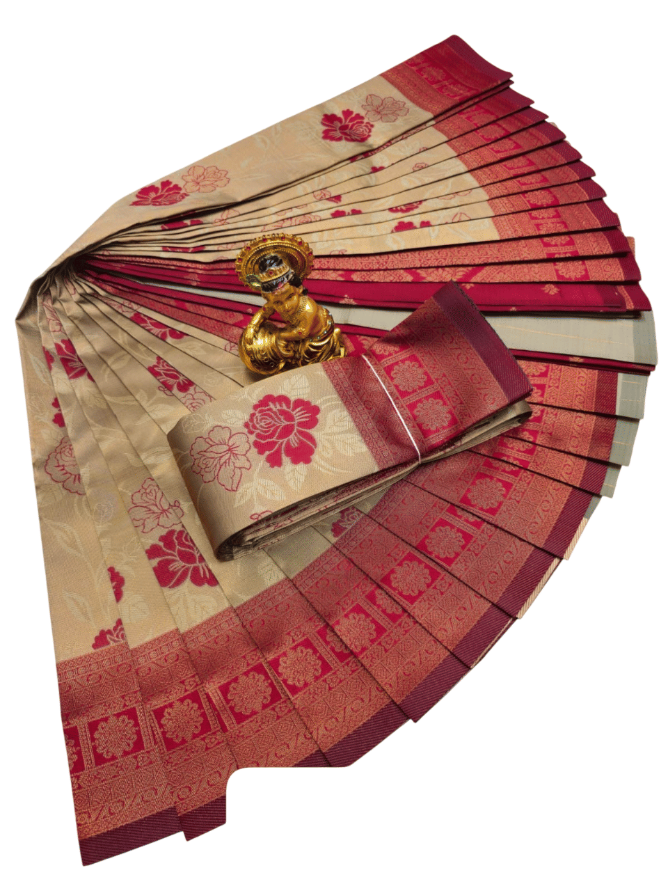 Vastukala Silk Woven Kanjeevaram Sarees With Unstitched Blouse Piece ( Cream ) Vastukala Silk Woven Kanjeevaram Sarees With Unstitched Blouse Piece ( Cream )