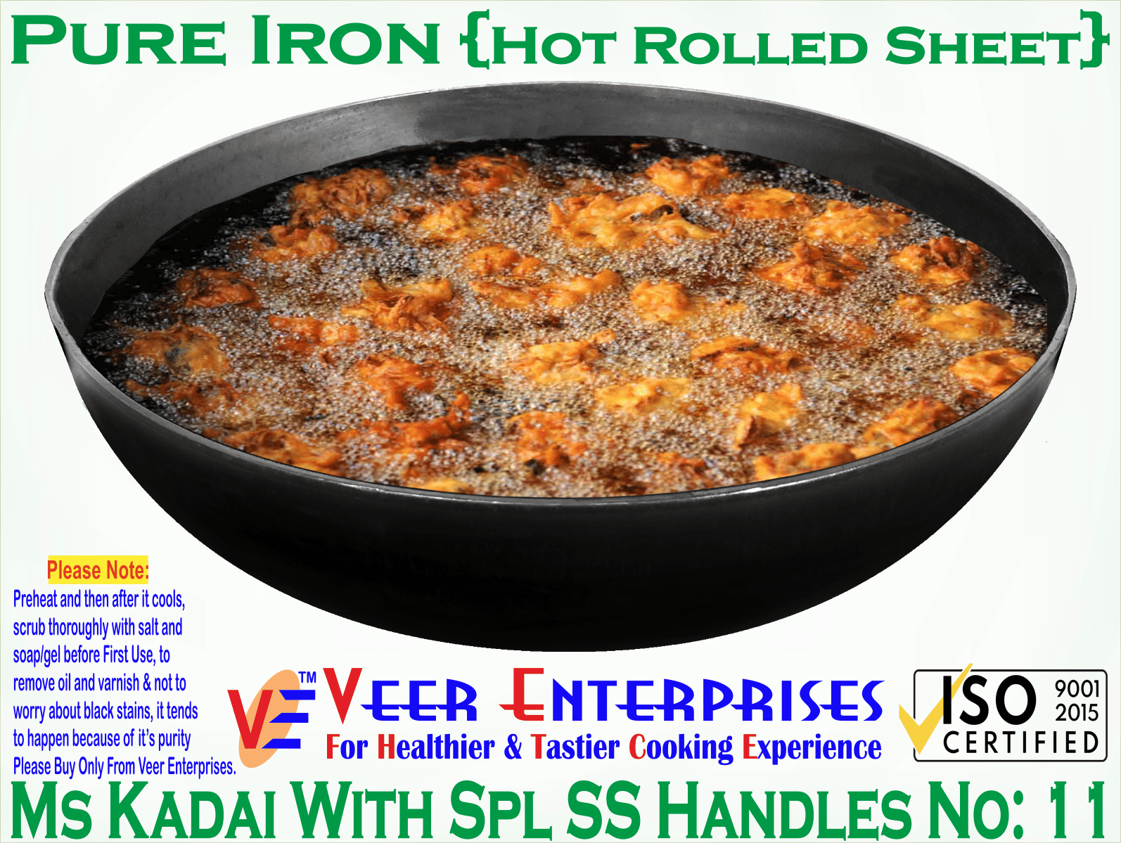 Veer Tasla Non coated Iron Deep Kadhai Heavy Bottom Wooden Handle 2 mm Thickness 27 cm Diameter ( 2.5 L )     			Veer Tasla Non coated Iron Deep Kadhai Heavy Bottom Wooden Handle 2 mm Thickness 27 cm Diameter ( 2.5 L )