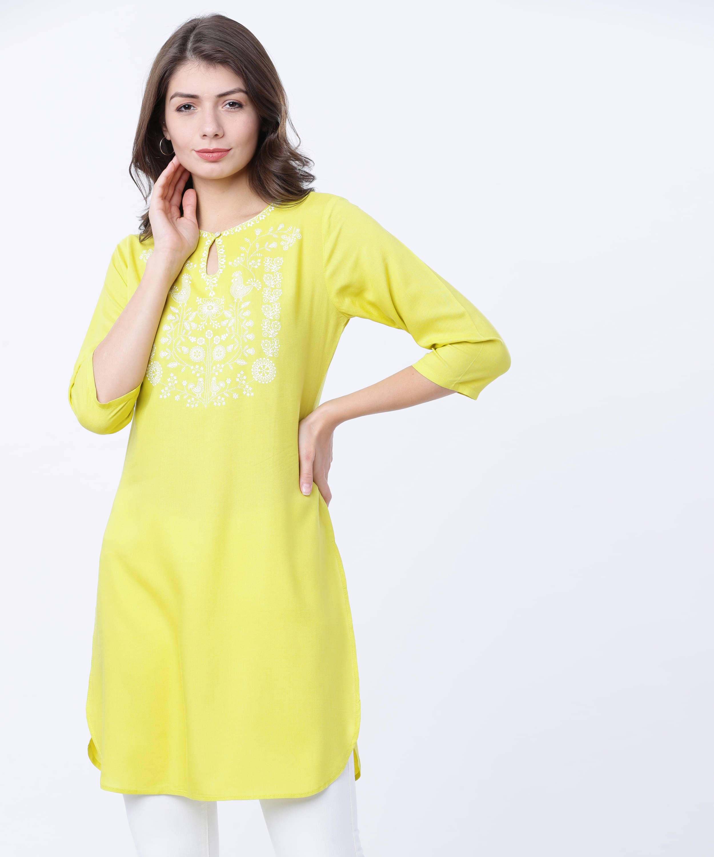     			Vishudh Women Viscose Embroidered Straight Kurti ( Green )