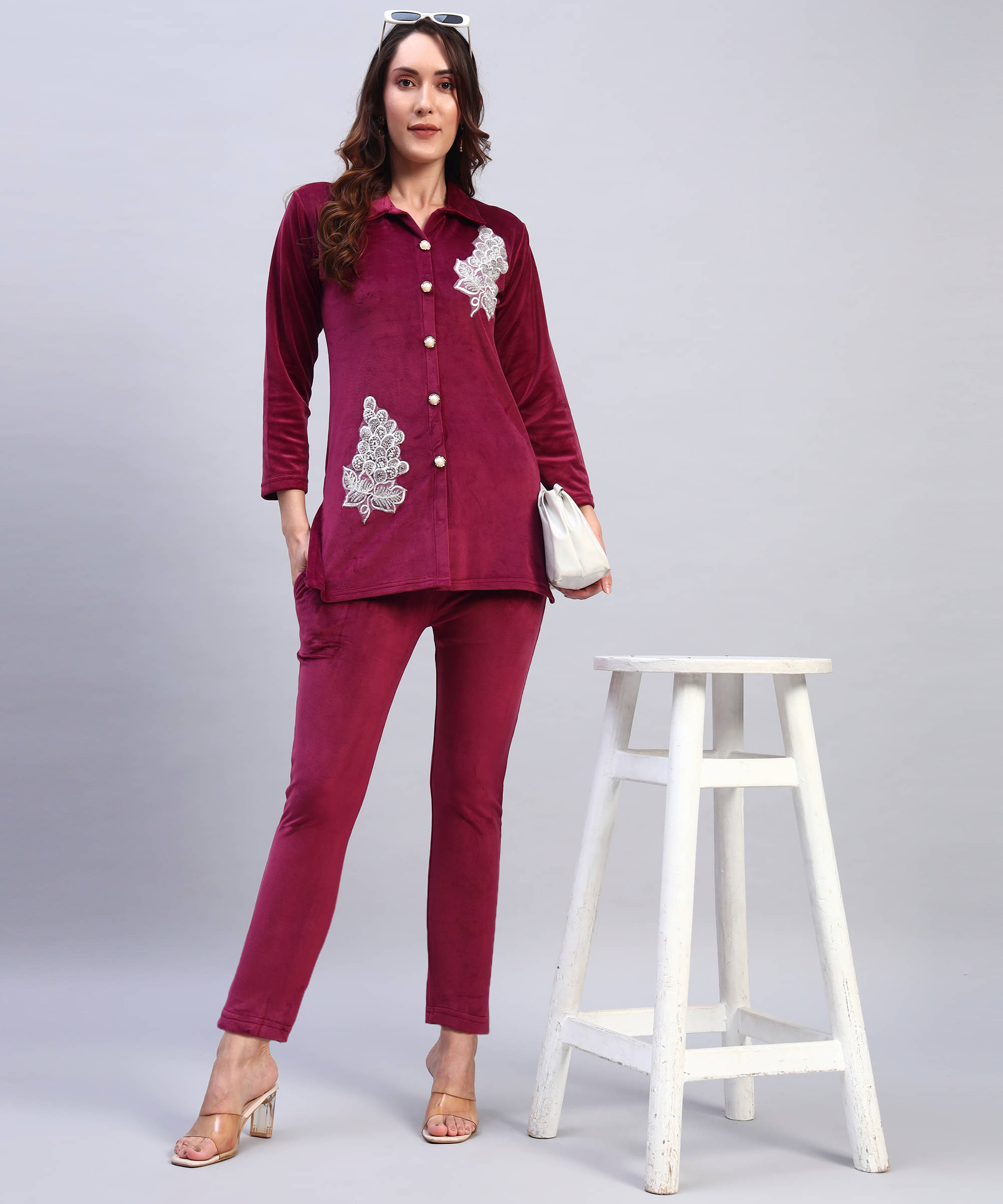     			ZEPPI Women Solid Shirt With Trousers Co-Ord Set ( Maroon )