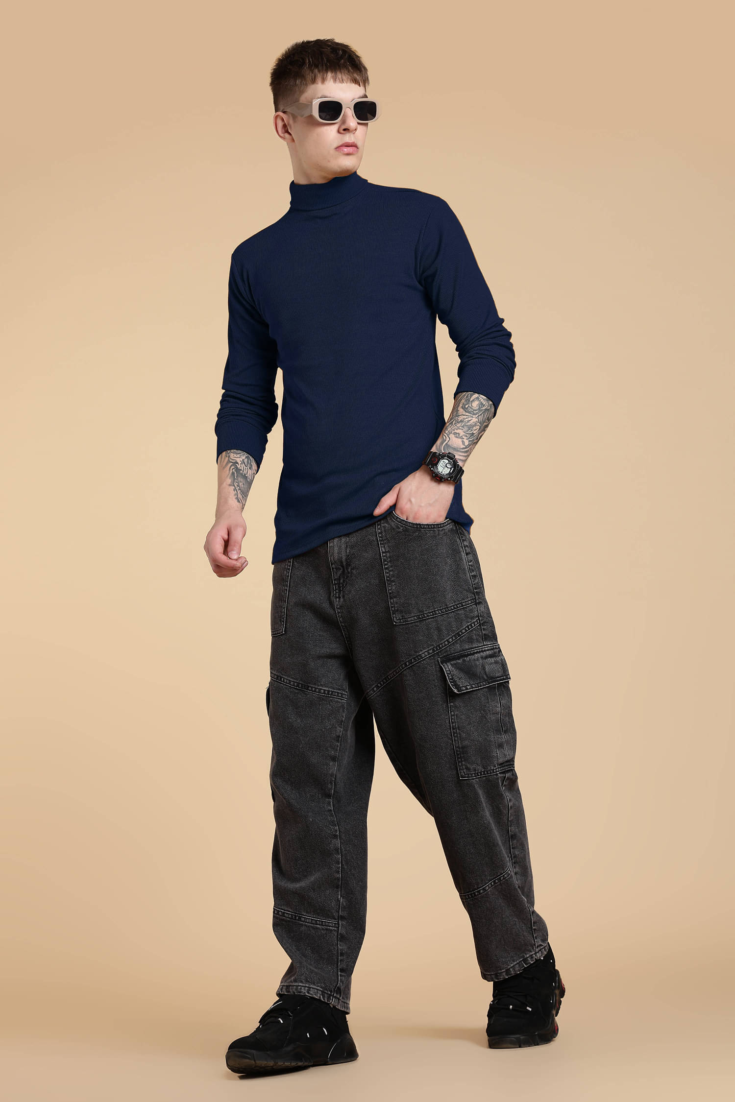     			fashlook Woollen High Neck Men's Sweatshirt - Navy ( Pack of 1 )