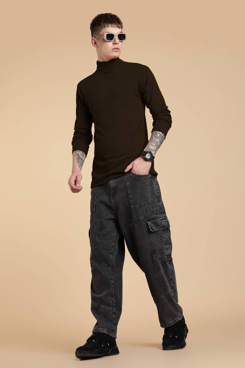 fashlook Woollen High Neck Men's Sweatshirt - Coffee ( Pack of 1 ) fashlook Woollen High Neck Men's Sweatshirt - Coffee ( Pack of 1 )