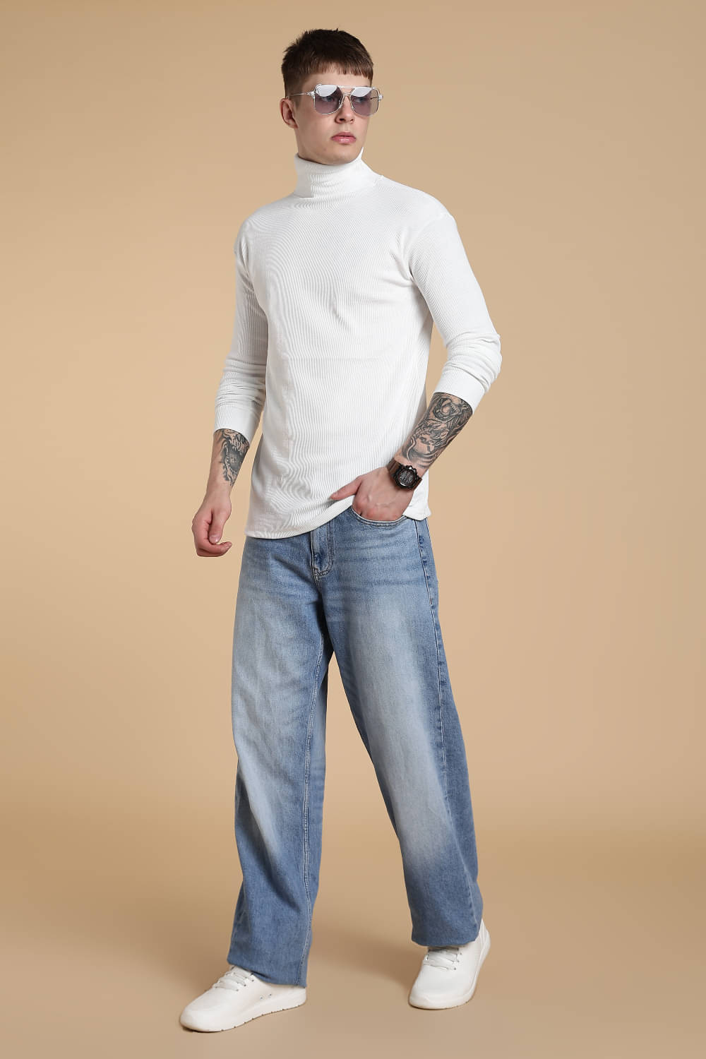 freaks Woollen High Neck Men's Sweatshirt - White ( Pack of 1 ) freaks Woollen High Neck Men's Sweatshirt - White ( Pack of 1 )