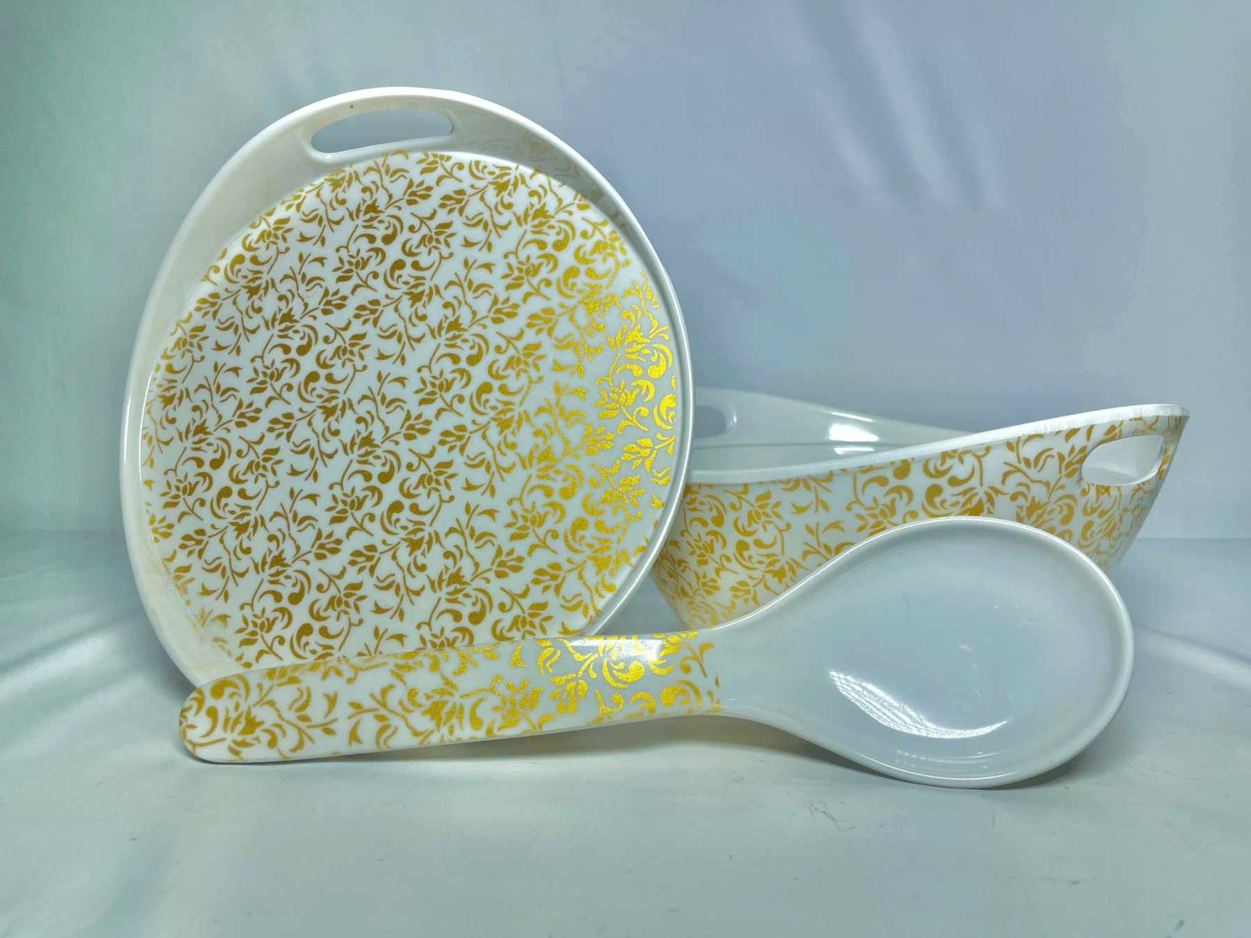     			klassy finds BOWLset-002 Printed Plastic Dinner Set ( Pack of 3 ) White