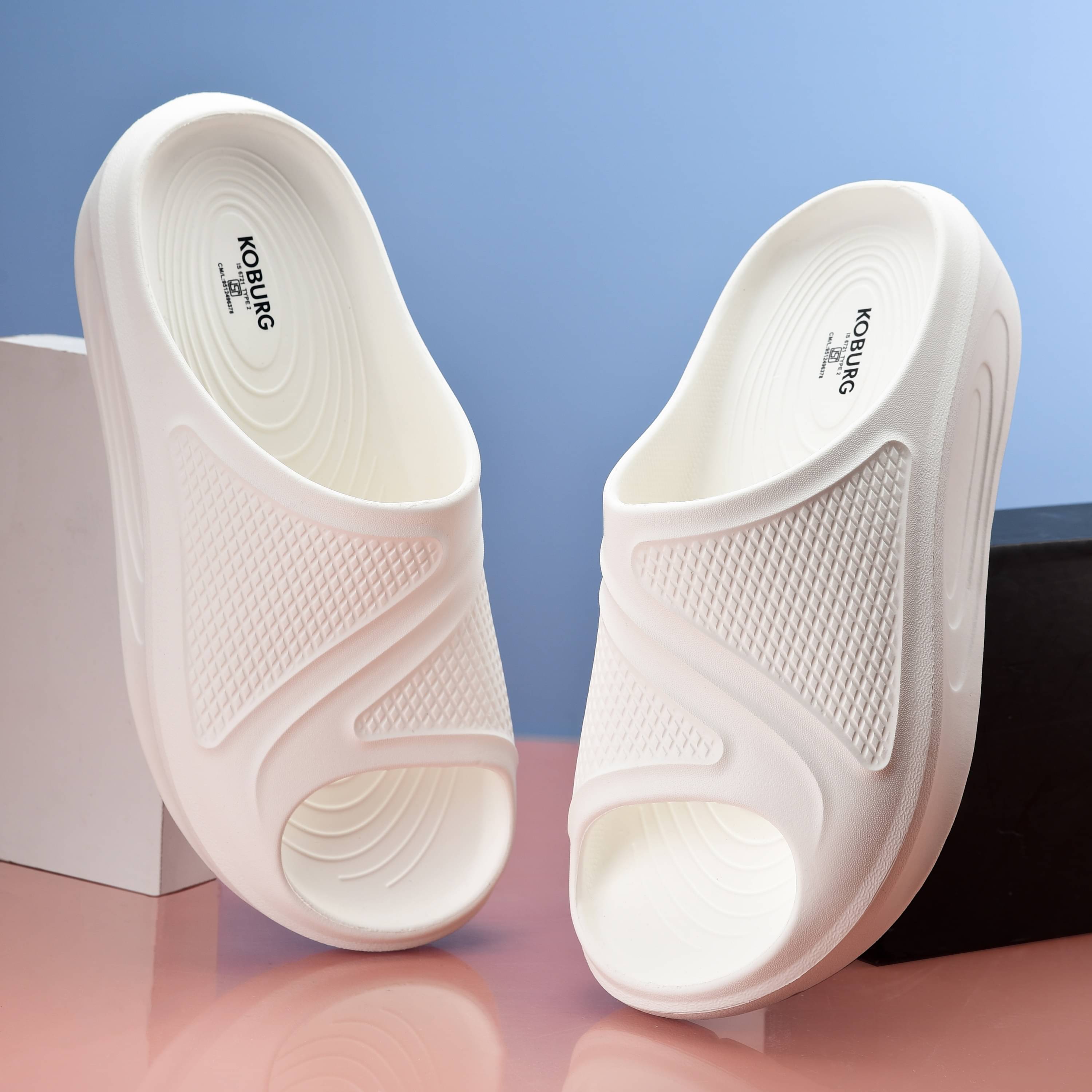     			koburg White Men's Slide Flip Flop