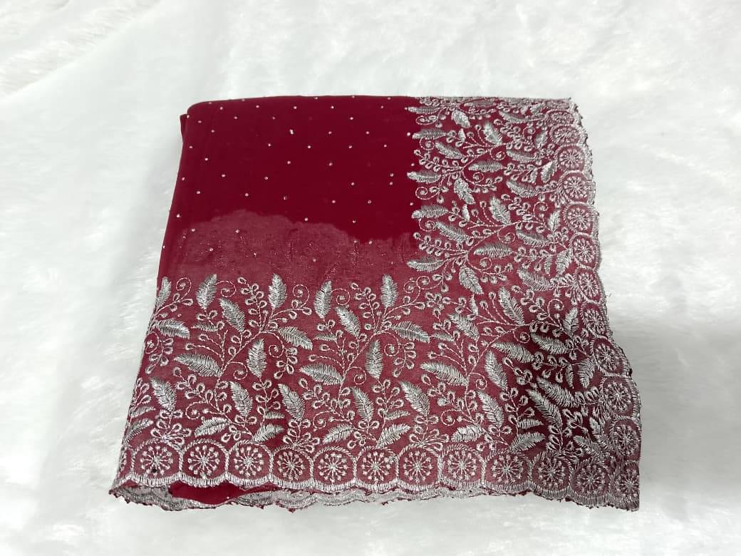     			krishna trends Georgette Embroidered Chikankari Saree With Unstitched Blouse Piece ( Maroon )