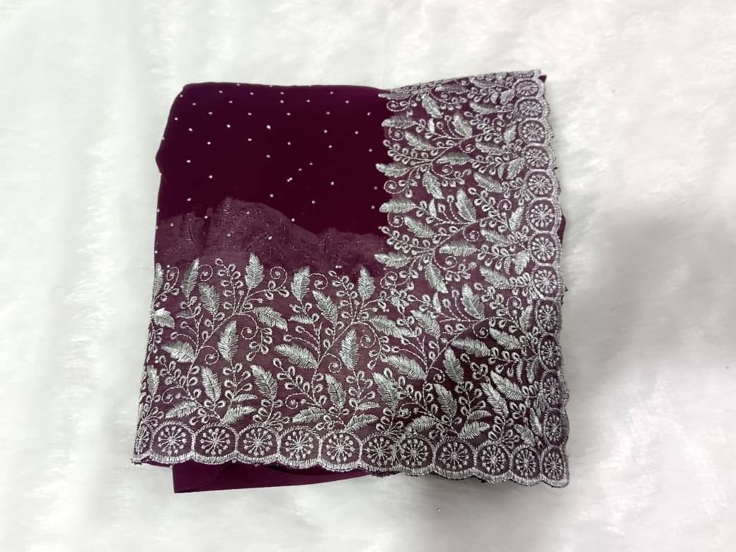     			krishna trends Georgette Embroidered Chikankari Saree With Unstitched Blouse Piece ( Wine )