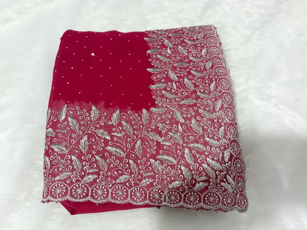     			krishna trends Georgette Embroidered Chikankari Saree With Unstitched Blouse Piece ( Pink )