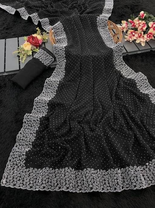     			luffy luke Georgette Solid Regular Saree With Unstitched Blouse Piece ( Black )