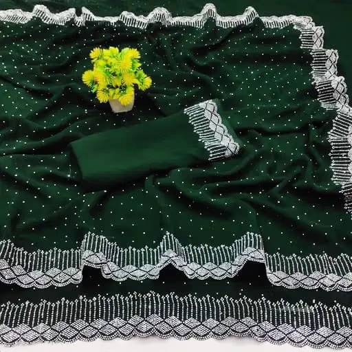 luffy luke Georgette Embellished Regular Saree With Unstitched Blouse Piece ( Green )     			luffy luke Georgette Embellished Regular Saree With Unstitched Blouse Piece ( Green )