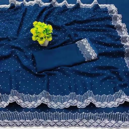 luffy luke Georgette Embellished Regular Saree With Unstitched Blouse Piece ( Blue ) luffy luke Georgette Embellished Regular Saree With Unstitched Blouse Piece ( Blue )