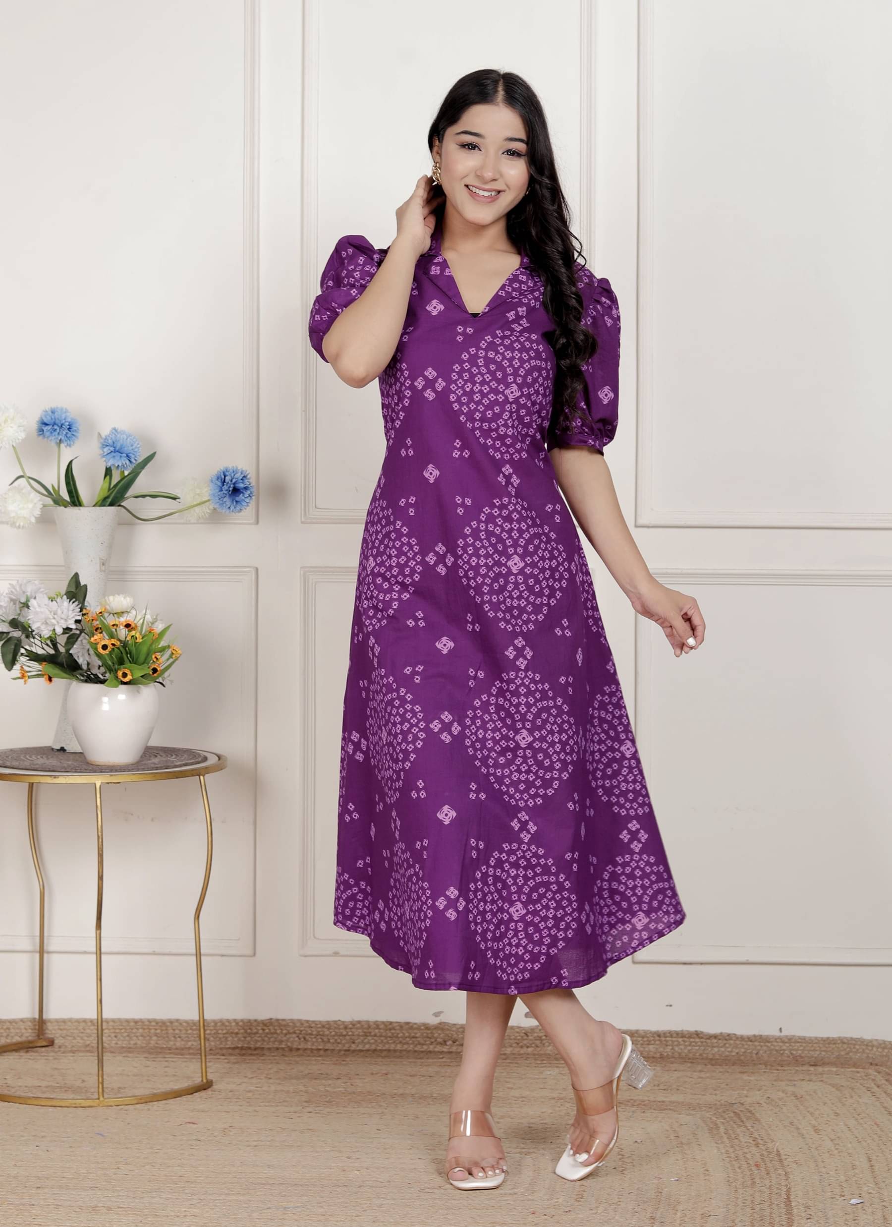 miravan Women Cotton Printed A-line Dress ( Purple ) miravan Women Cotton Printed A-line Dress ( Purple )