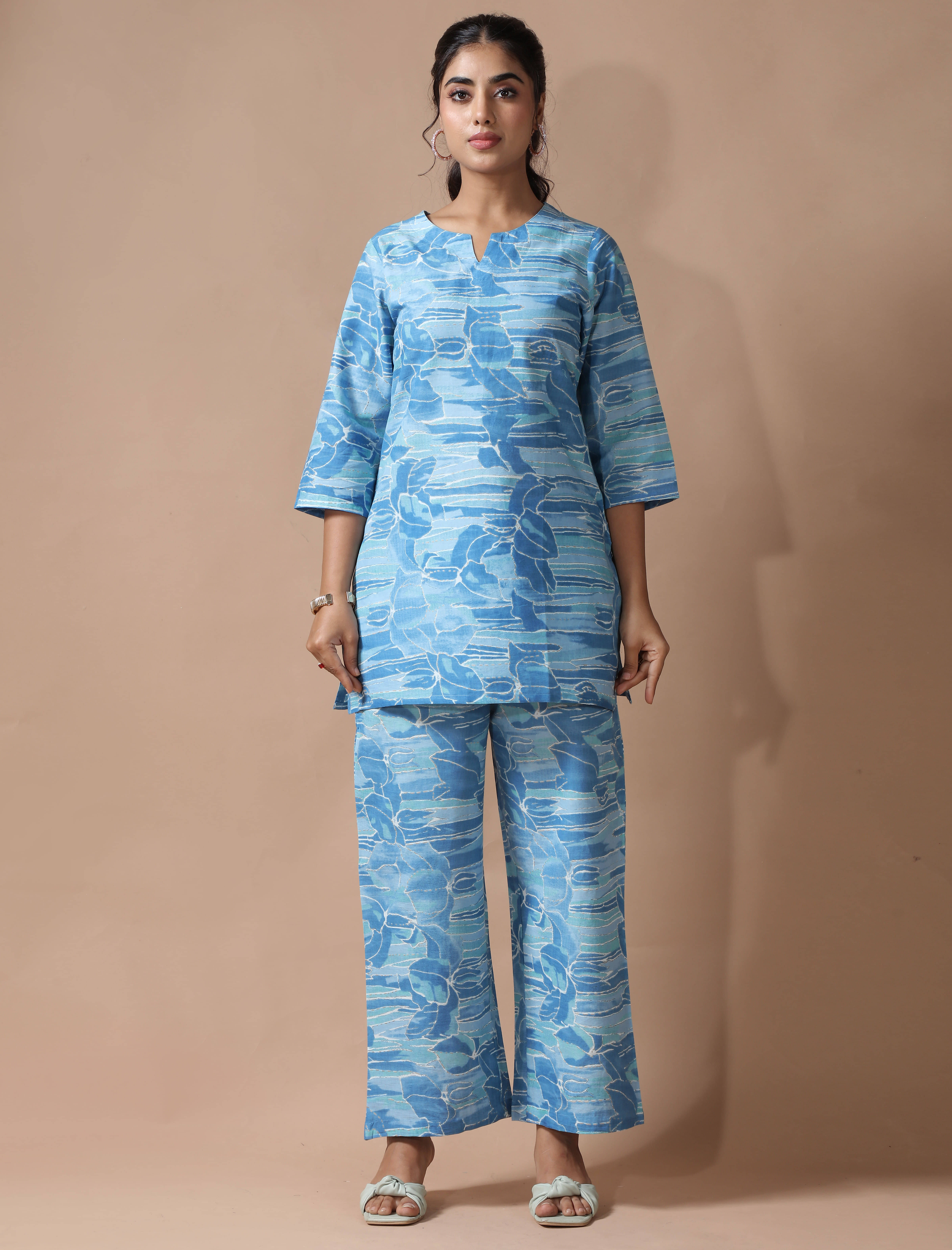     			1 Stop Fashion Women Printed Tunic With Palazzos Co-Ord Set ( Blue )