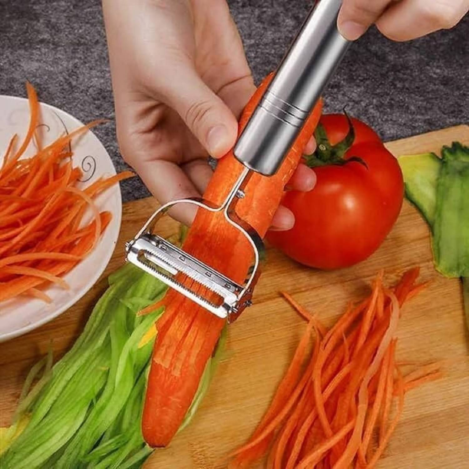 2-in-1 Julienne & Vegetable Peeler – Stainless Steel Multipurpose Slicer, Fruit & Veggie Cutter, Adjustable Kitchen Tool for Salad, Potato & Noodles – Medium     			2-in-1 Julienne & Vegetable Peeler – Stainless Steel Multipurpose Slicer, Fruit & Veggie Cutter, Adjustable Kitchen Tool for Salad, Potato & Noodles – Medium