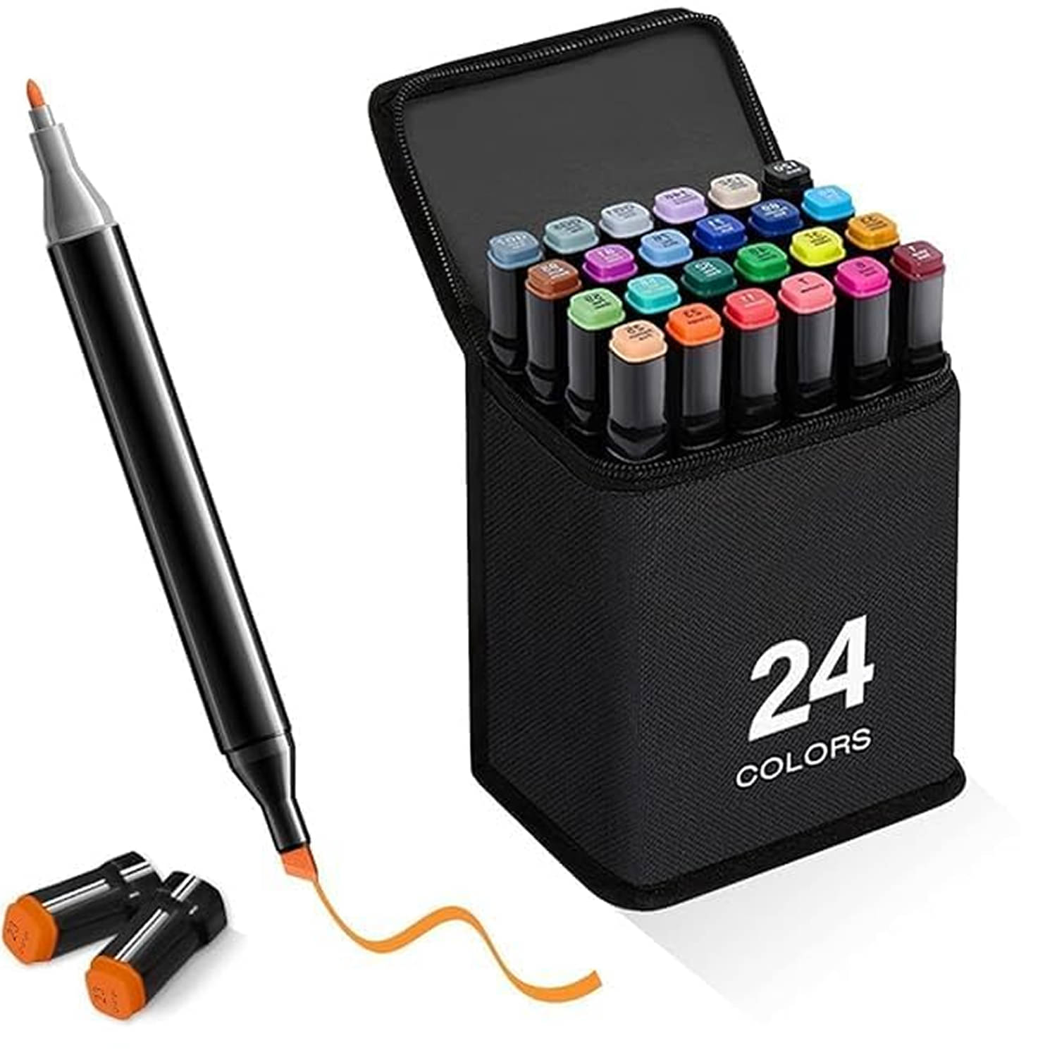 24 Pcs Dual Tip Permanent Sketch Markers with Fine and Chisel Nibs for Artists and Designers     			24 Pcs Dual Tip Permanent Sketch Markers with Fine and Chisel Nibs for Artists and Designers