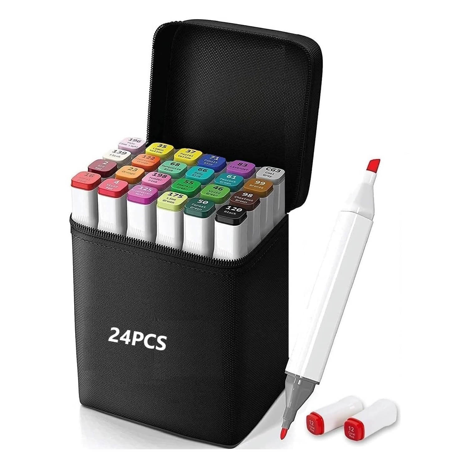 24 Pcs Dual Tip Permanent Sketch Markers with Fine and Chisel Nibs for Artists and Designers 24 Pcs Dual Tip Permanent Sketch Markers with Fine and Chisel Nibs for Artists and Designers