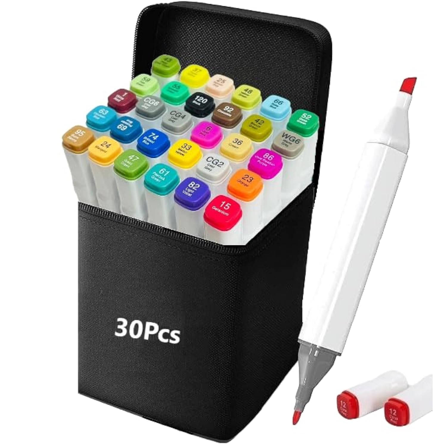 30 Pcs Dual Tip Permanent Sketch Markers with Fine and Chisel Nibs for Artists and Designers     			30 Pcs Dual Tip Permanent Sketch Markers with Fine and Chisel Nibs for Artists and Designers