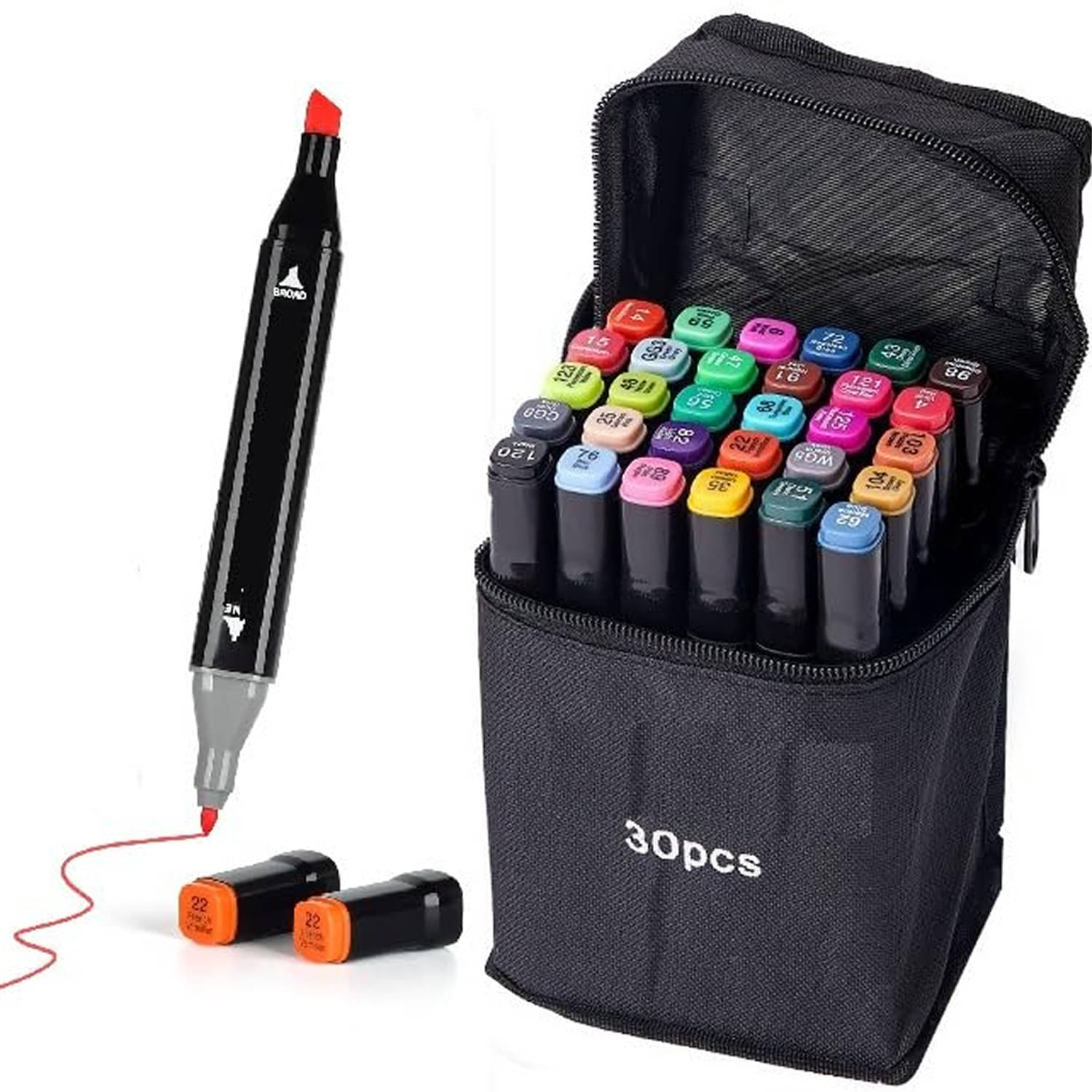 30 Pcs Dual Tip Permanent Sketch Markers with Fine and Chisel Nibs for Artists and Designers     			30 Pcs Dual Tip Permanent Sketch Markers with Fine and Chisel Nibs for Artists and Designers