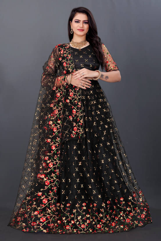     			A TO Z CART Women Net Flared Semi Stitched Lehenga Choli ( Black )