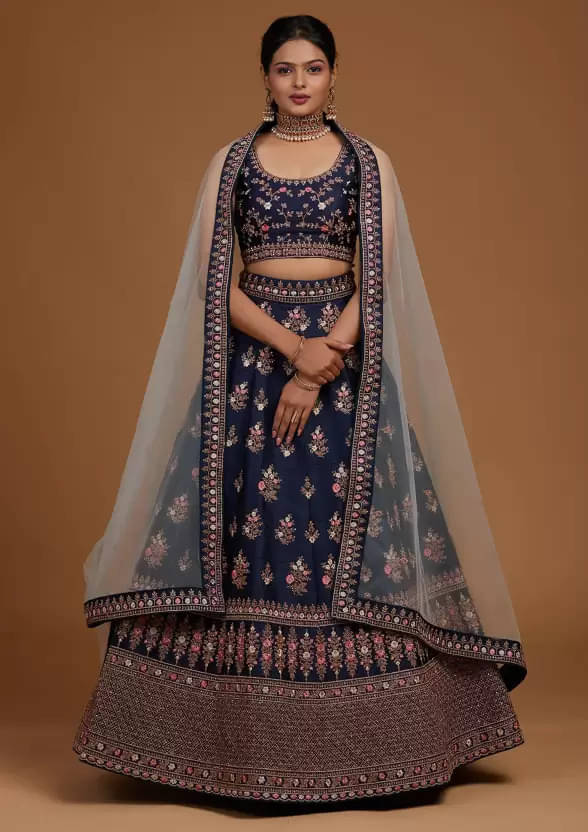     			A TO Z CART Women Velvet Flared Semi Stitched Lehenga Choli ( Navy )