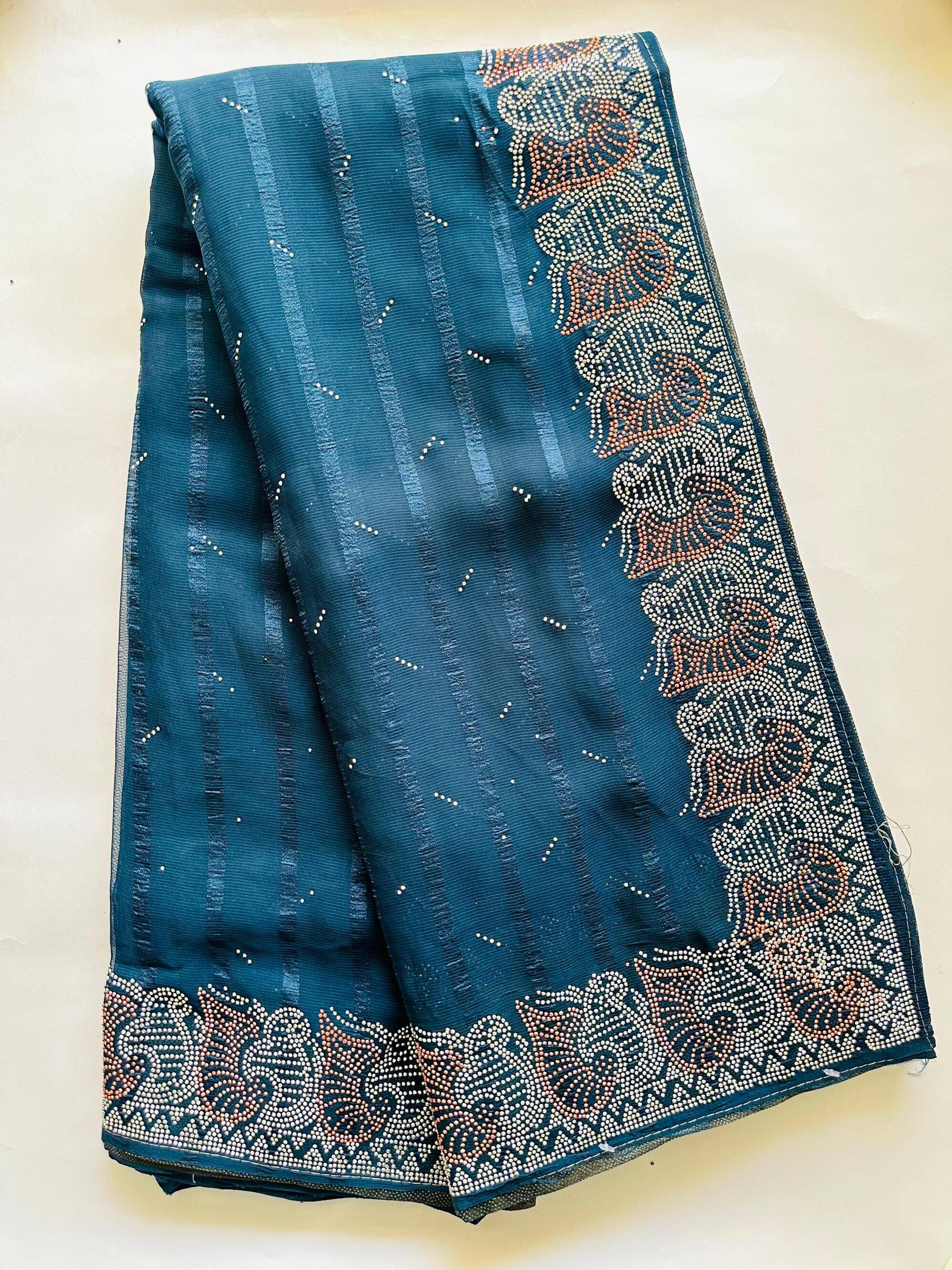     			AB Silk Georgette Embellished Regular Saree With Unstitched Blouse Piece ( Blue )