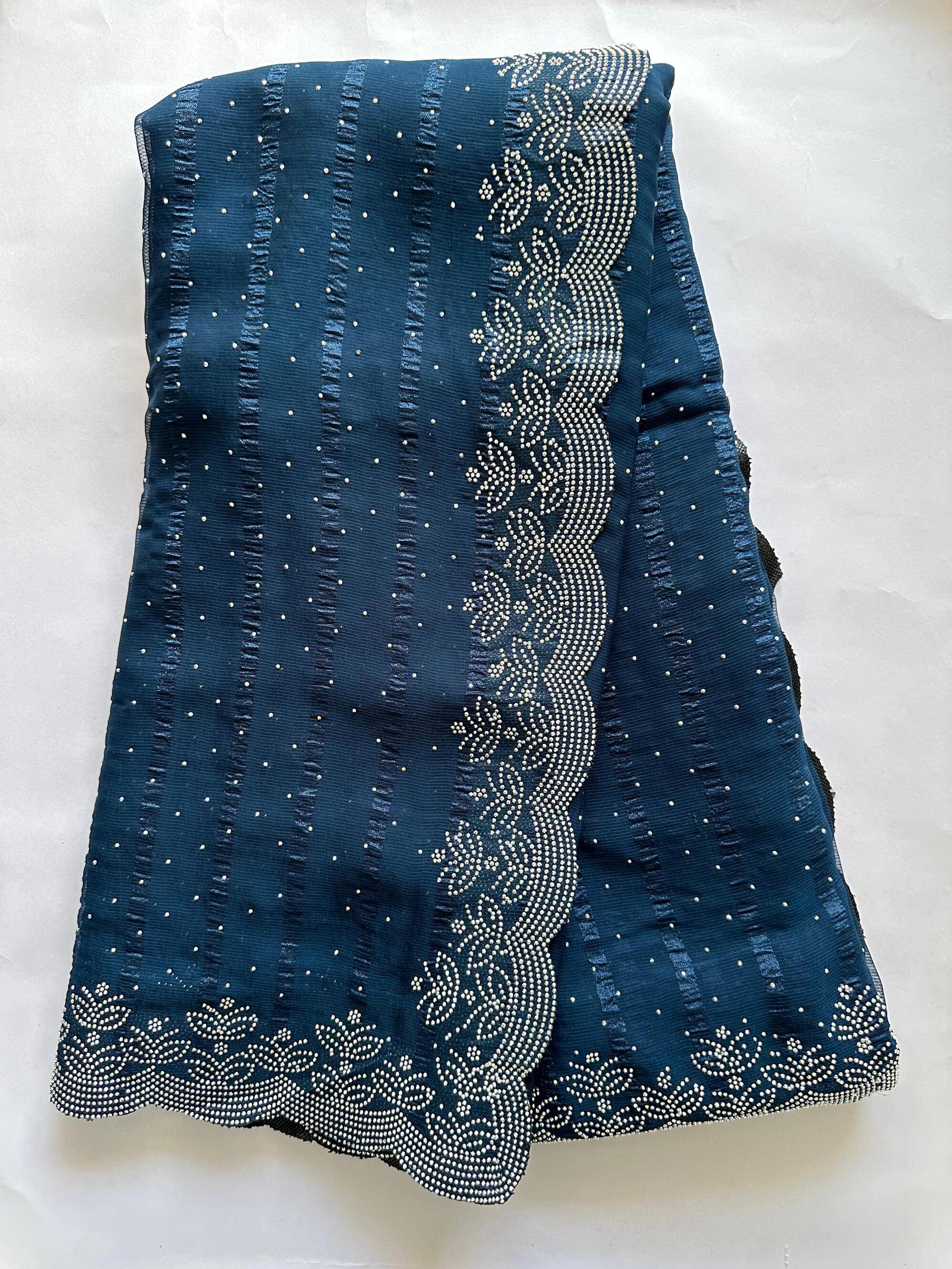     			AB Silk Georgette Embellished Regular Saree With Unstitched Blouse Piece ( Blue )