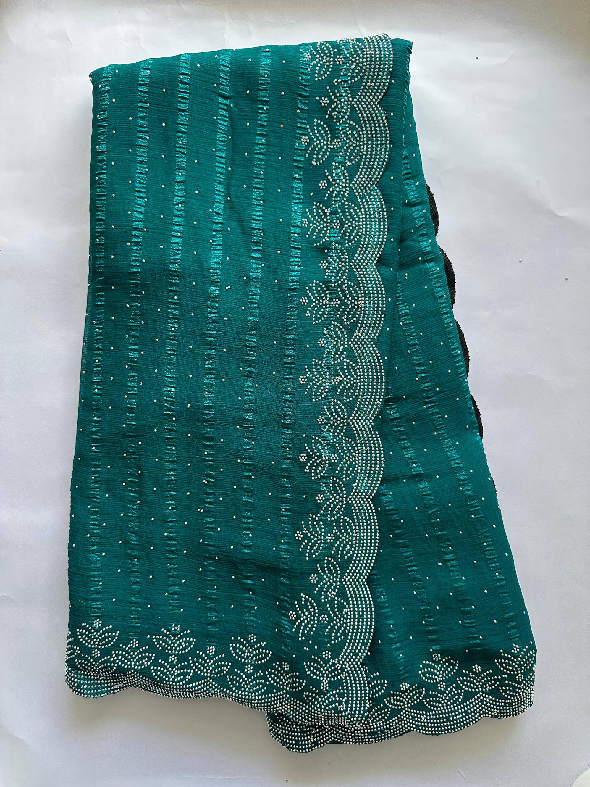     			AB Silk Georgette Embellished Regular Saree With Unstitched Blouse Piece ( Teal )