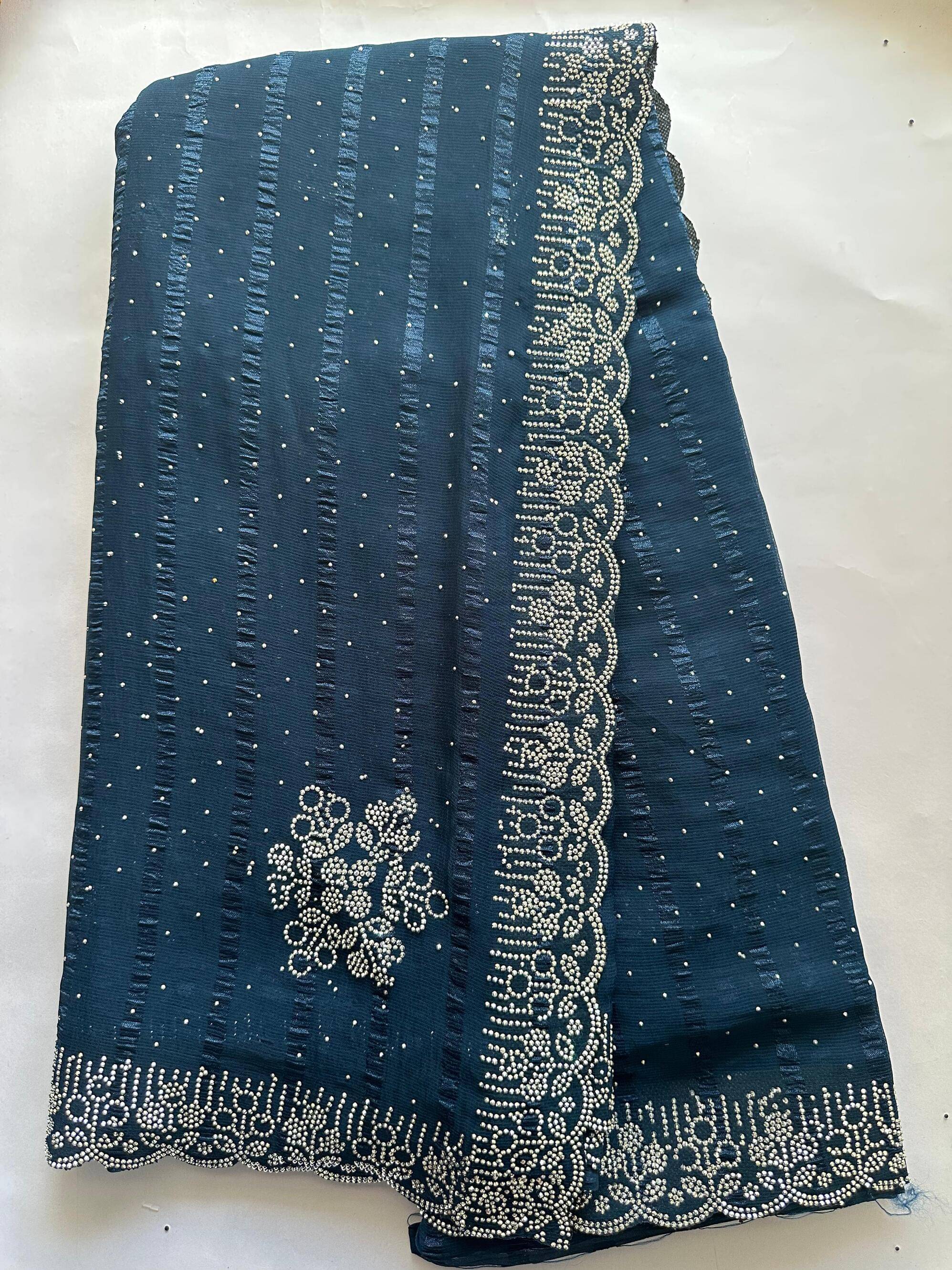     			AB Silk Georgette Embellished Regular Saree With Unstitched Blouse Piece ( Blue )