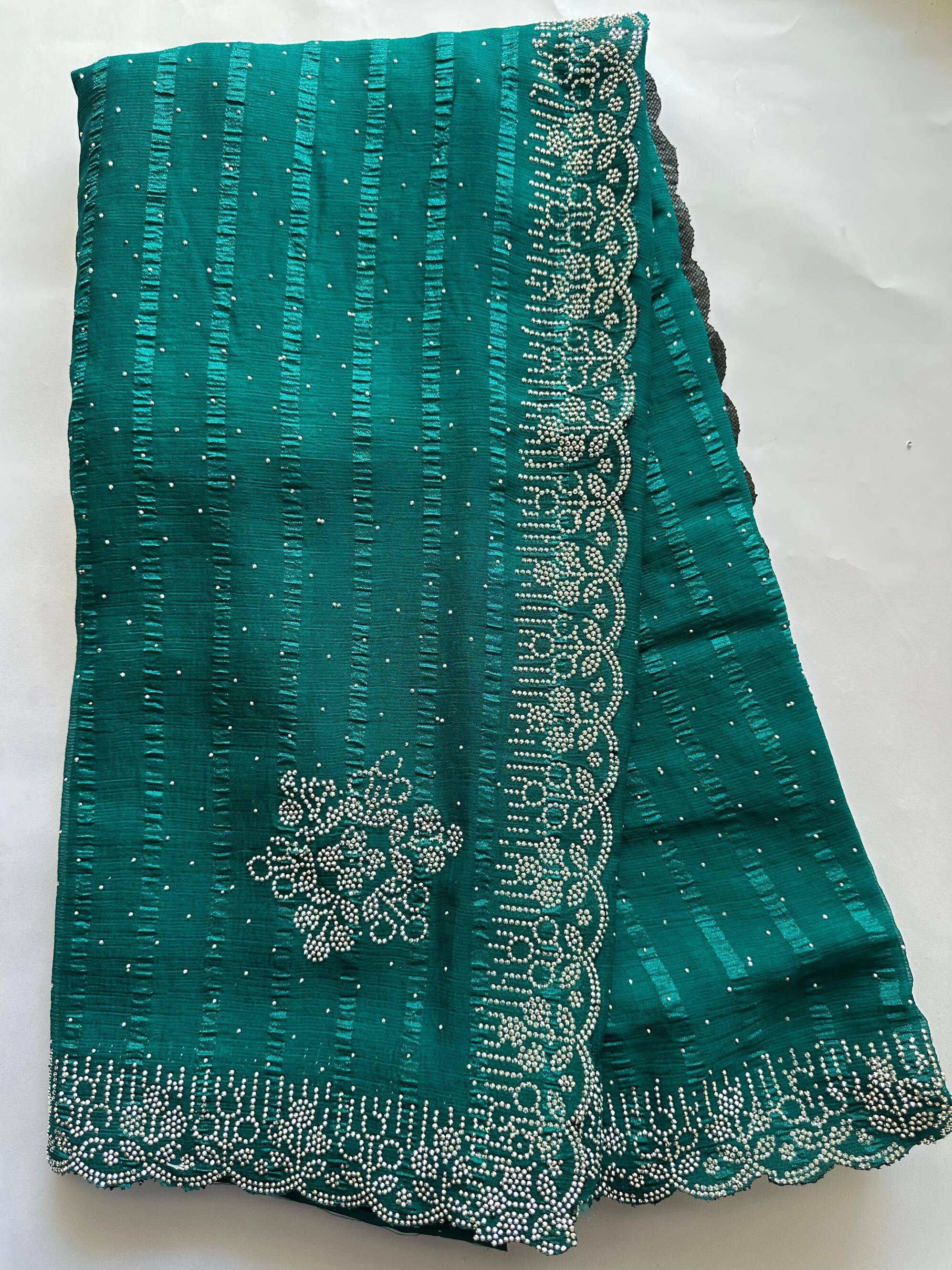     			AB Silk Georgette Embellished Regular Saree With Unstitched Blouse Piece ( Teal )