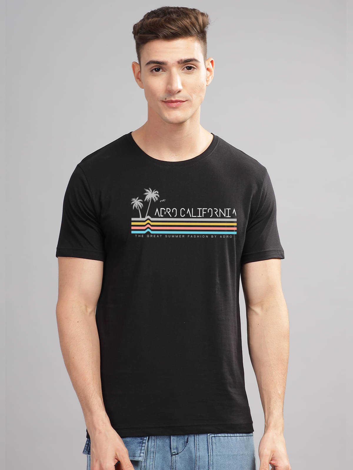     			Adro Men Cotton Blend Regular Fit Printed T-Shirt ( Black )