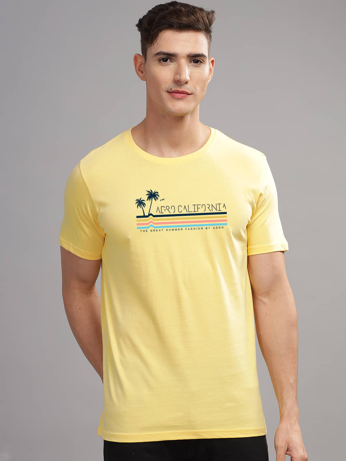     			Adro Men Cotton Blend Regular Fit Printed T-Shirt ( Yellow )