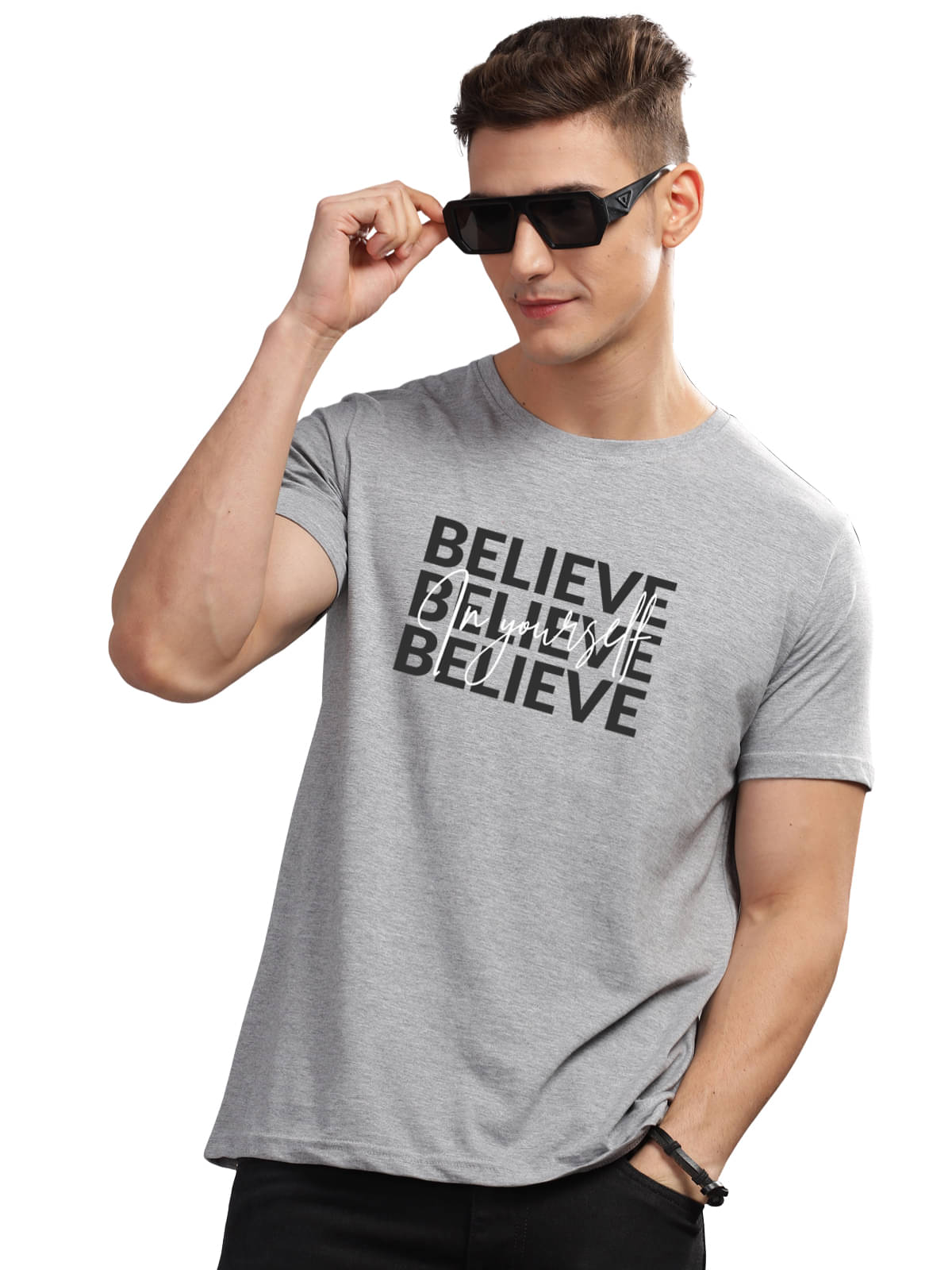     			Adro Men Cotton Blend Regular Fit Printed T-Shirt ( Grey )