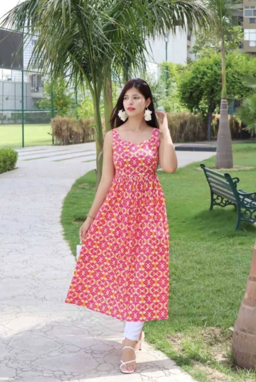     			Aurelia Trend Women Viscose Rayon Printed A-line Dress ( Pink )
