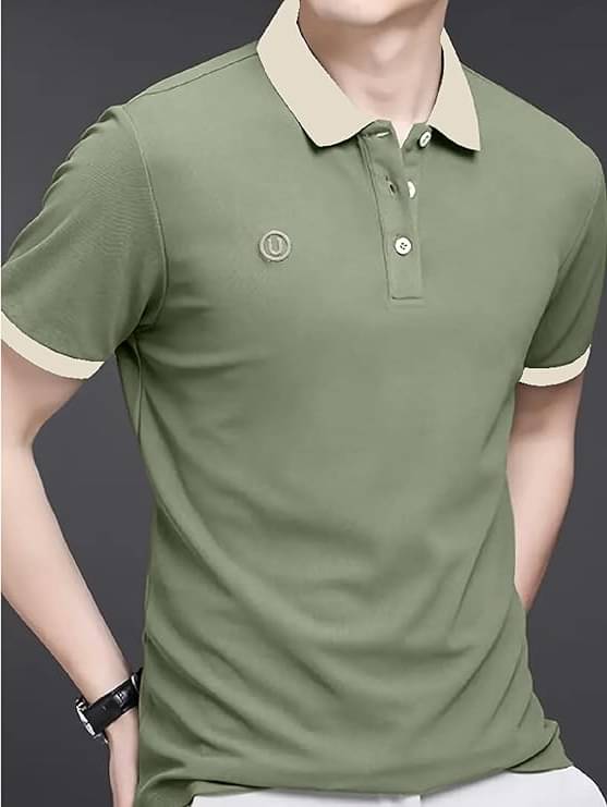     			BEAUE Men Polyester Regular Fit Self Design Polo T Shirt ( Green )
