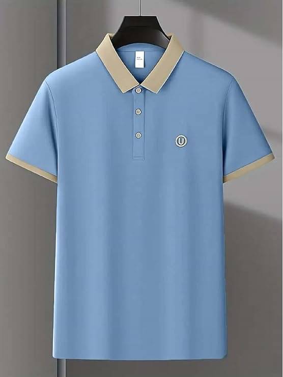     			BEAUE Men Polyester Regular Fit Self Design Polo T Shirt ( Sky Blue )