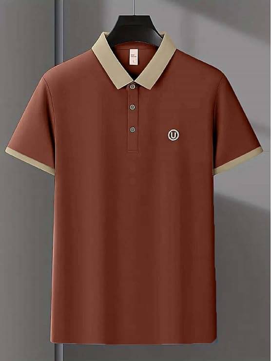 BEAUE Men Polyester Regular Fit Self Design Polo T Shirt ( Rust ) BEAUE Men Polyester Regular Fit Self Design Polo T Shirt ( Rust )