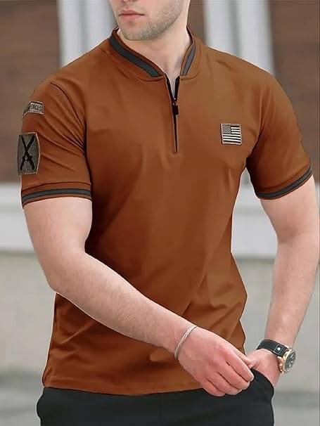     			BEAUE Men Polyester Regular Fit Self Design Polo T Shirt ( Rust )