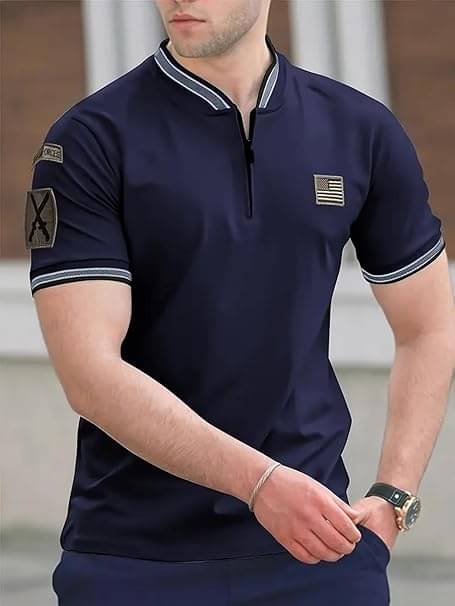     			BEAUE Men Polyester Regular Fit Self Design Polo T Shirt ( Blue )