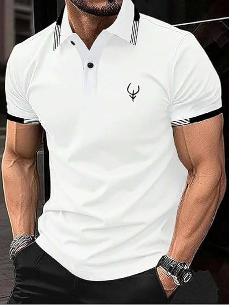     			BEAUE Men Polyester Regular Fit Self Design Polo T Shirt ( White )
